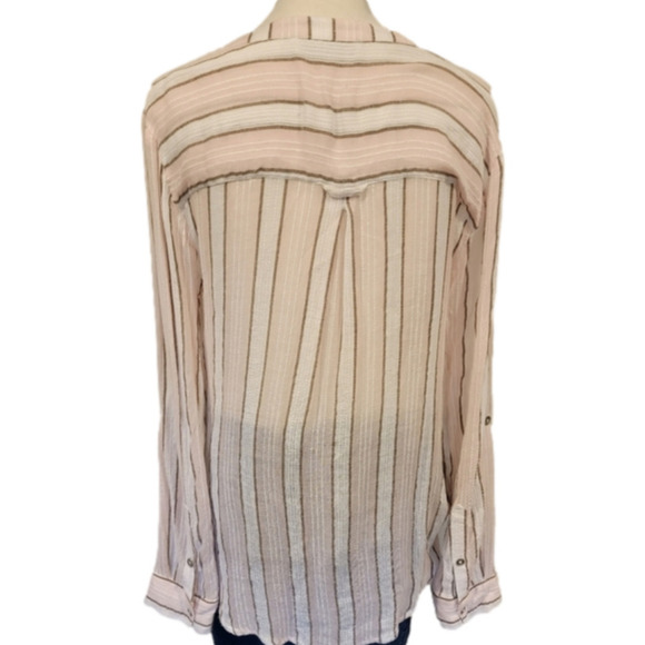 Vintage American Open Front Top Pale Pink Striped Size M - Picture 6 of 7